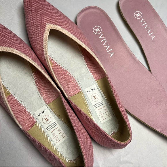 Vivaia Pointed Toe V-Cut Flats Ash Rose Pink Ballet Shoes Size 38.5 - Picture 10 of 11